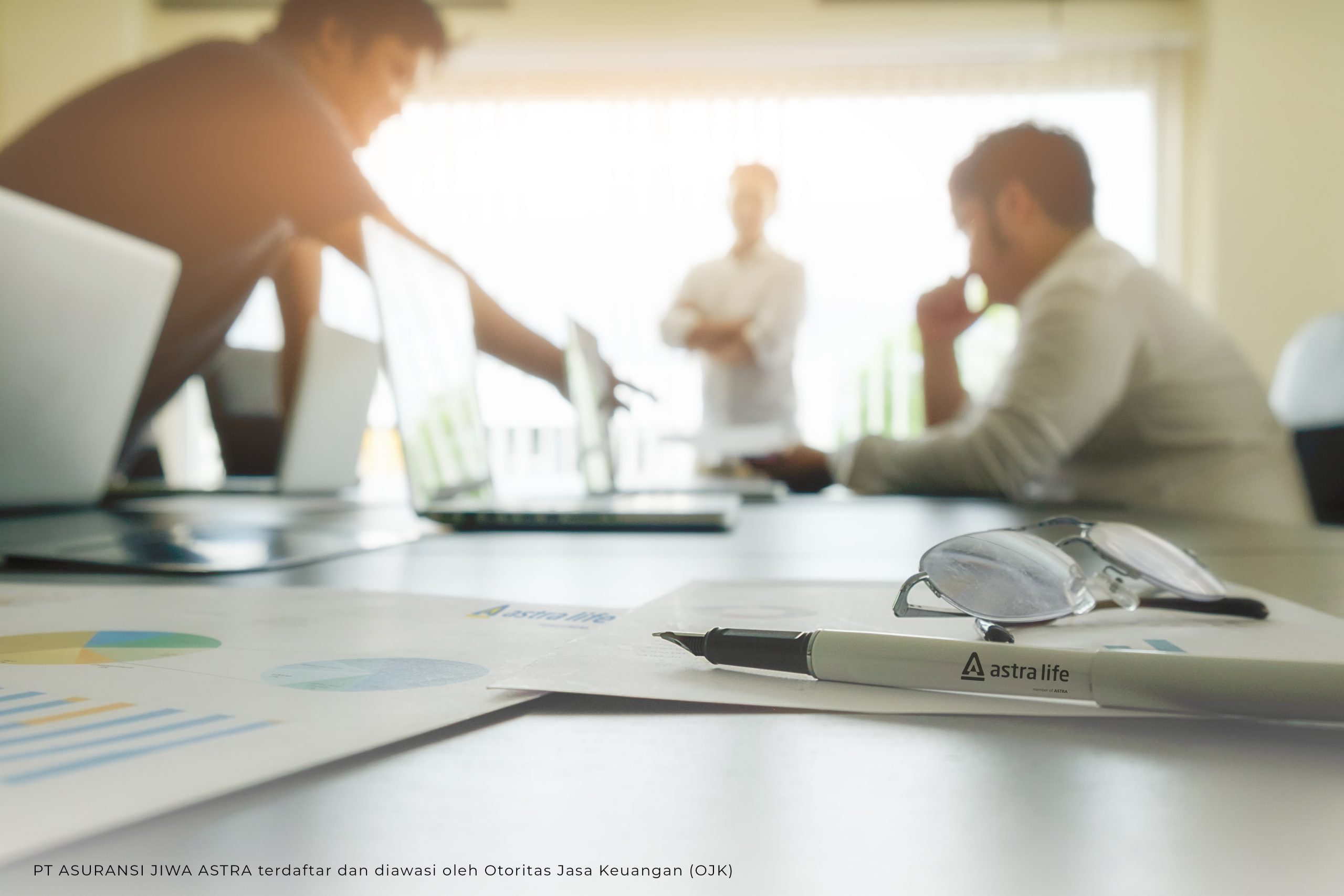 Business concept with copy space. Office desk table with pen foc